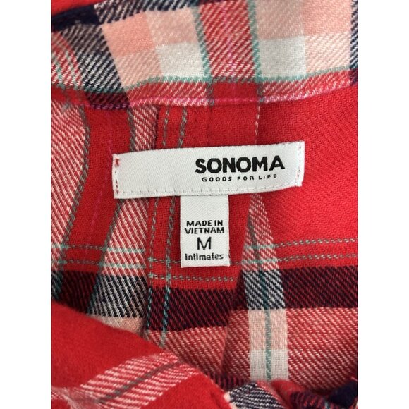 Sonoma Womens Plaid Button-Down Tunic Shirt M Red & Navy Cotton/Polyester - Picture 4 of 5